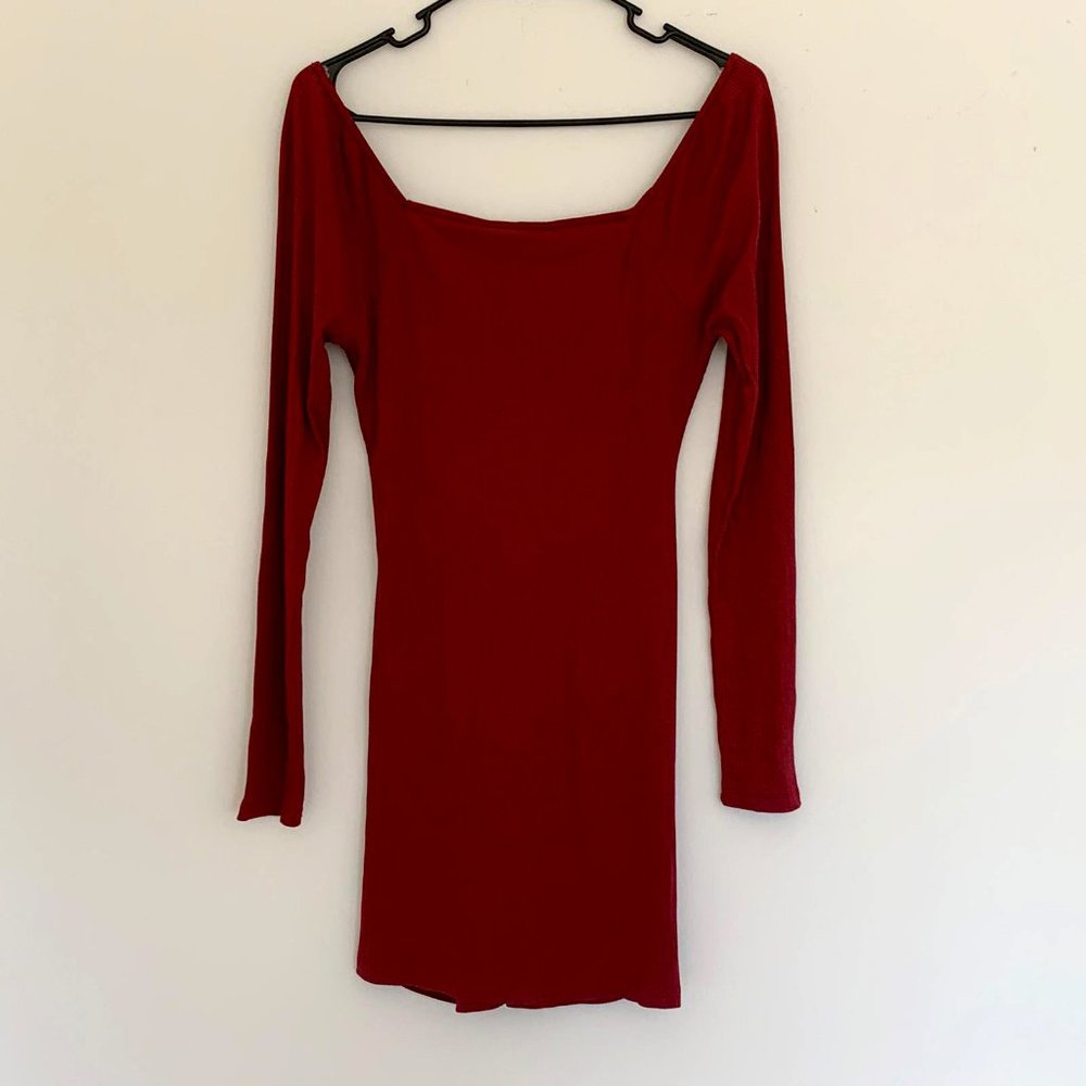 All in Favor Red Ribbed Knit Mini Dress Sz M - Picture 10 of 11
